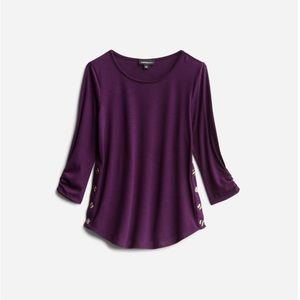 Amiel Button Detail Ruched Sleeve Knit Top